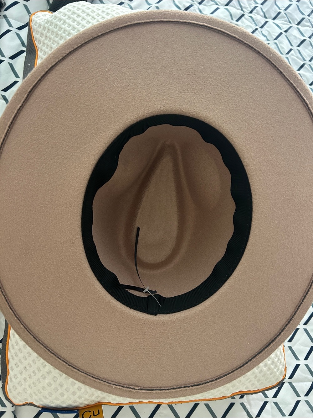 Wide Brim Felt Fedora with Rhinestone Band in Taupe On SALE - Picture 2 of 5